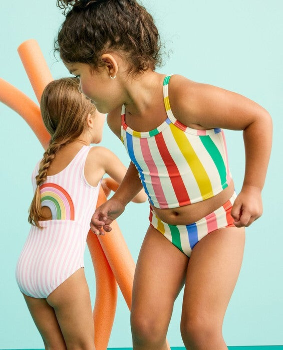 Girls' Ecru Multi Stripe Two-Piece Swimsuit - Size Big Kids 8 by Hanna Andersson | Hanna Andersson