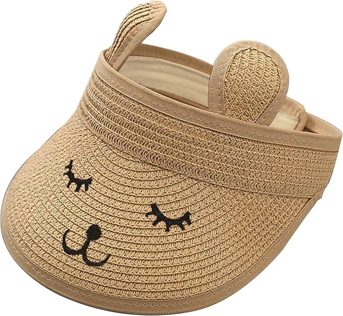 Baby Roll-up Straw Visor Hat Sun Hat, Kid Toddler Wide Brim Cute Bunny Ponytail Summer Beach Sun ... | Amazon (US)