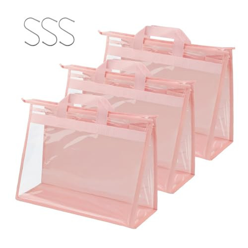 Vercord Clear PVC Handbag Dust-Free Cover Moistureproof Purse Storage Bag Organizer with Handle Zipper Space-Save Holder for Closet Pink L 3Pcs | Amazon (US)