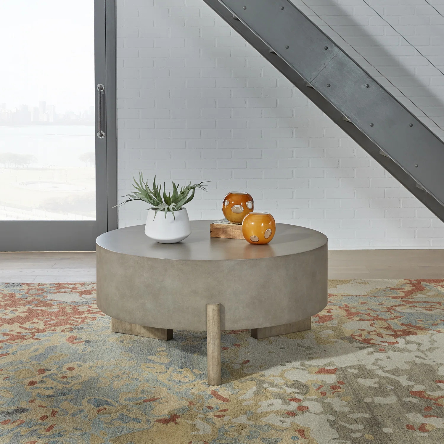 Barchetta Round Contemporary Cocktail Table w/ Faux Concrete Top | Wayfair North America