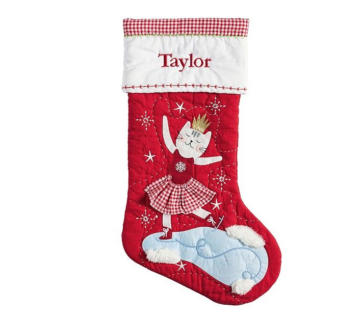 Skating Cat Glow-in-the-Dark Quilted Christmas Stocking | Pottery Barn Kids
