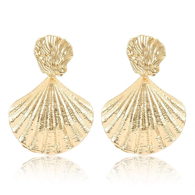 NLCAC Seashell Earrings Statement Gold Metal Mermaid Scallop Sea Shell Drop Earrings Beach Jewler... | Amazon (US)