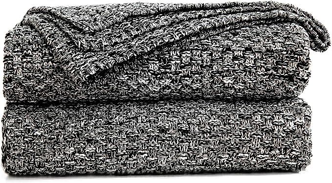 Longhui bedding Black Knitted Throw Blanket for Couch - Soft, Cozy Machine Washable 100% Cotton S... | Amazon (US)