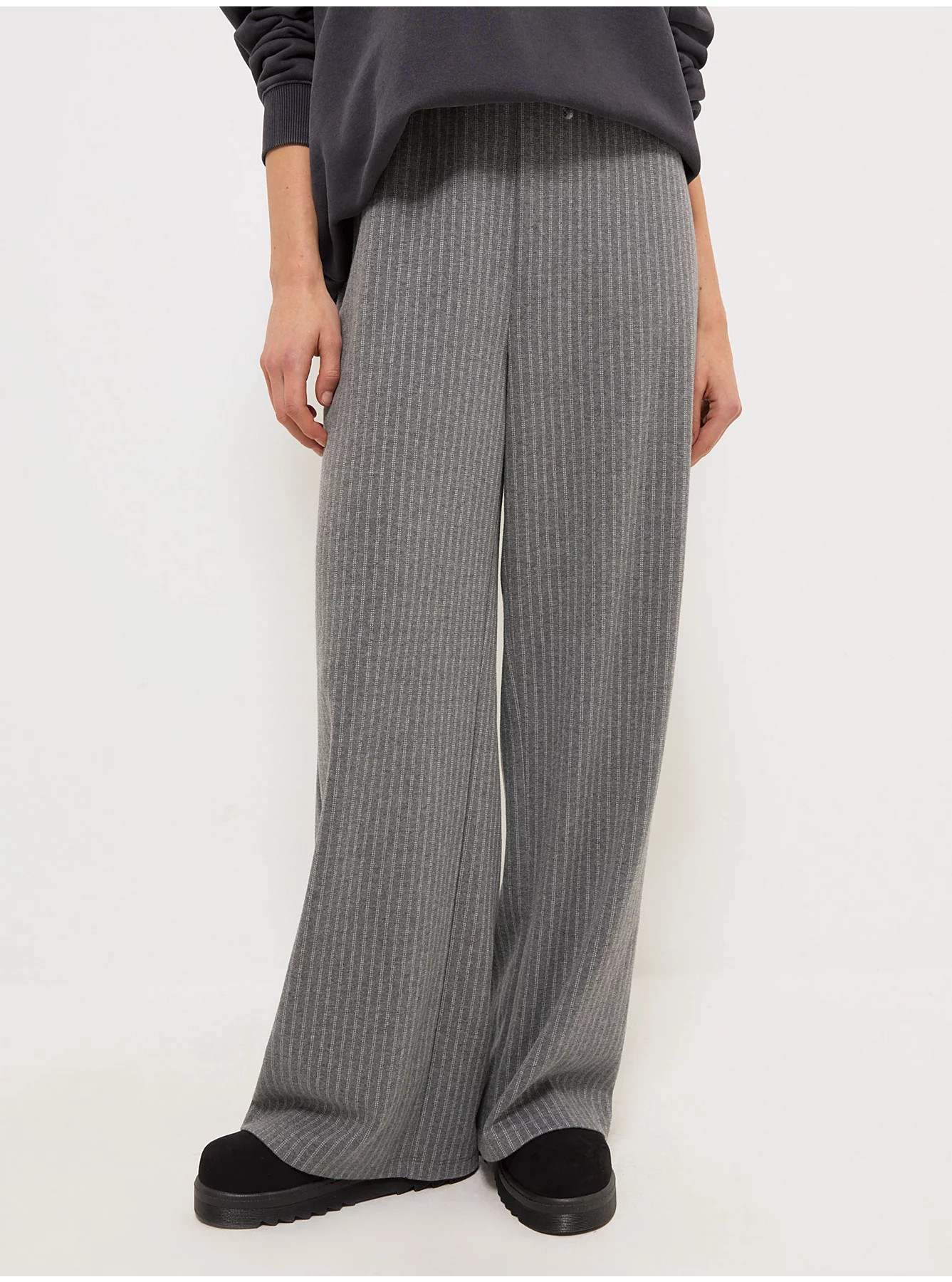 Grey Pinstripe Wide Leg Soft Fleece Joggers | George