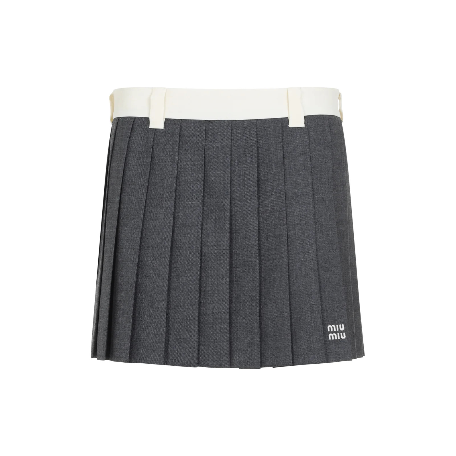 Miu Miu Logo Embroidered Pleated Mini Skirt | Cettire Global