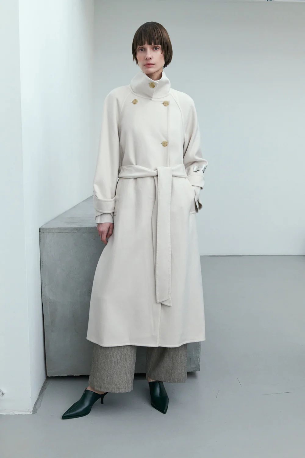 Classic Wool Winter Long Coat with Belt | SNIDEL