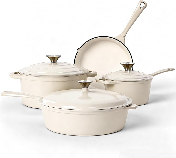 Kitchen Academy Enameled Cast Iron Cookware Sets - 7Pcs Pots and Pans Set Non Toxic, Induction Co... | Amazon (US)