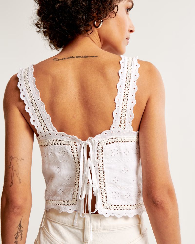 Women's Linen-Blend Embroidered Tie-Back Top | Women's Tops | Abercrombie.com | Abercrombie & Fitch (US)