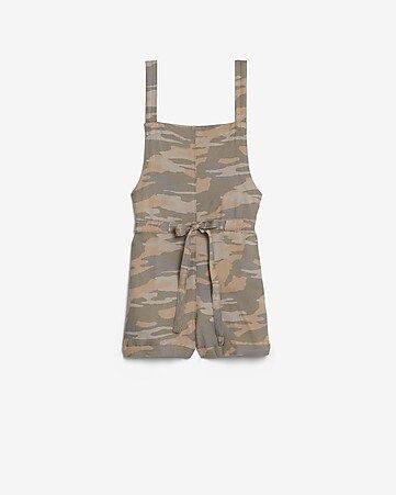 Camo Linen-blend Overall Shorts | Express