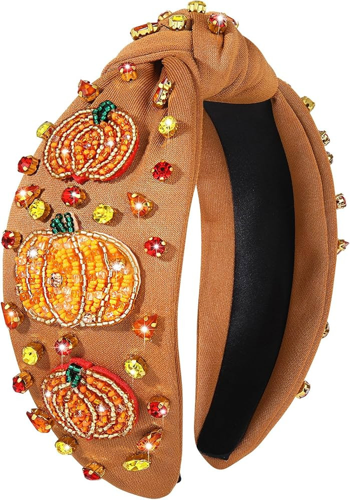 CEALXHENY Thanksgiving Headband for Women Fall Accessories Beaded Pumpkin Headband Jeweled Rhines... | Amazon (US)