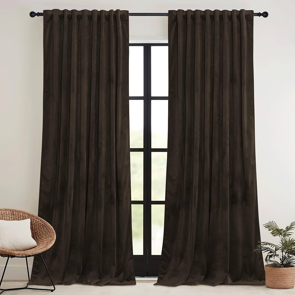RYB HOME Brown Blackout Curtains 90 inches Long Velvet, Room Darkening Thermal Insulated Drapes w... | Amazon (US)