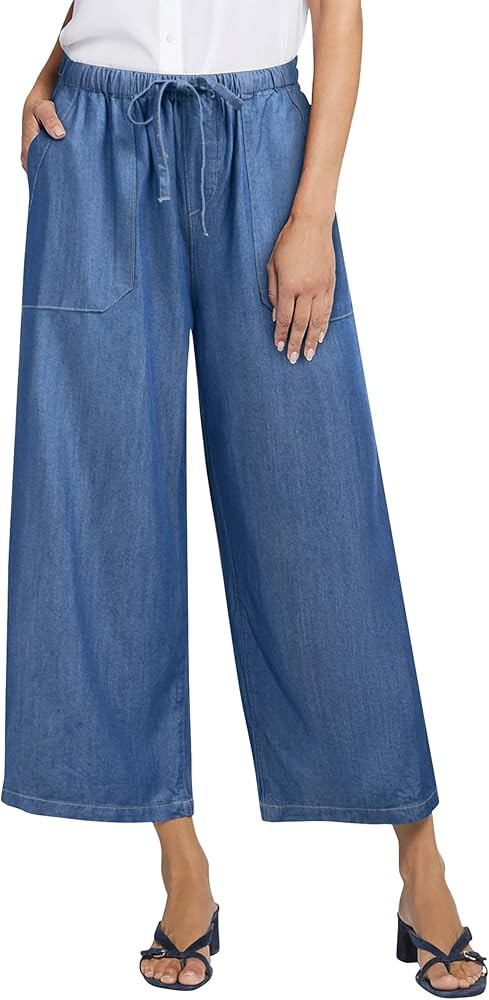 Women's Wide Leg Baggy Cropped Jeans with Elastic Waist Pull On Lightweight Loose Fit Denim Pants... | Amazon (US)