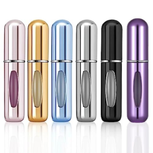Portable Perfume Travel Refillable Bottle, Travel Size Cologne Atomizer Dispenser, Pocket Purse Perfume On The Go Container, Spray Bottles For Traveling 5ml (Pink, Gold, Blue, Silver, Black, Purple) | Amazon (US)