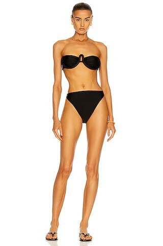 ADRIANA DEGREAS Solid High Leg Strapless Bikini in Black | FWRD 