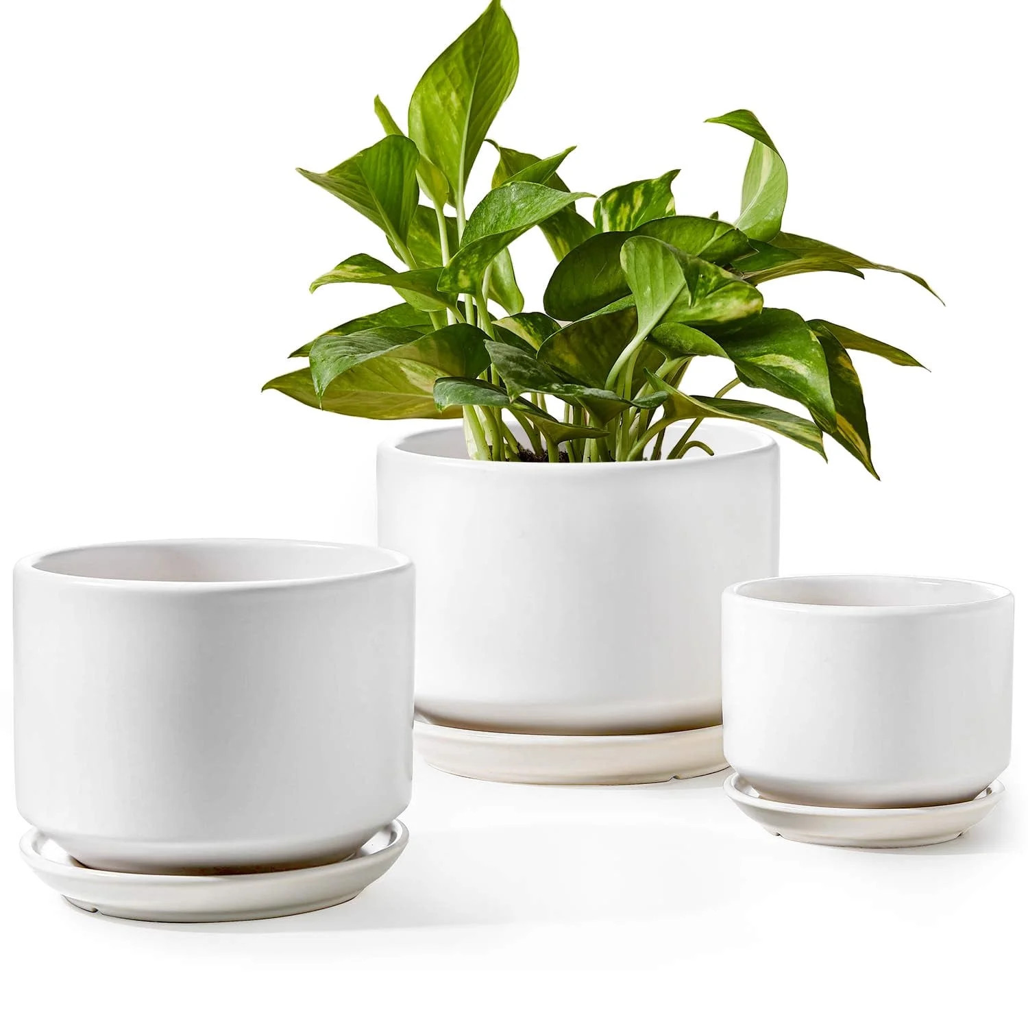 BEMAY Set of 3 Planters with Tray, 4.3+5.3+6.8 inch Ceramic Plant Pots with Drainage Hole, Indoor... | Walmart (US)