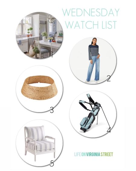 This week’s Wednesday Watch List includes a soft classic striped tee shirt, a large woven tree collar great for taller trees, a Sunday golf bag, and a cute striped bobbin chair I found on major discount! Get even more details here: https://lifeonvirginiastreet.com/wednesday-watch-list-438/.
.
#ltkhome #ltkfindsunder50 #ltkfindsunder100 #ltkstyletip #ltkholiday #ltkover40 #ltkworkwear #ltksalealert

#LTKhome #LTKsalealert #LTKfindsunder100