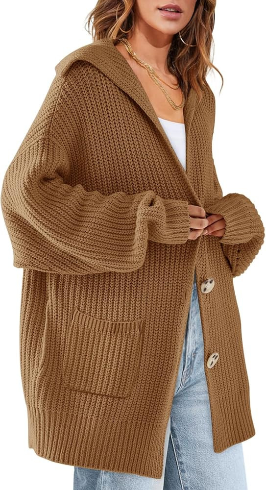 MEROKEETY Women's Long Sleeve Button Lapel Cardigan Sweater Oversized Chunky Knit Slouchy Outerwe... | Amazon (US)