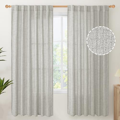 YoungsTex Light Grey Linen Curtains for Living Room, Light Filtering Drapes Semi Sheer with Rod Pocket Back Tab Textured Privacy for Bedroom, 2 Panels, 52 X 72 Inch | Amazon (US)