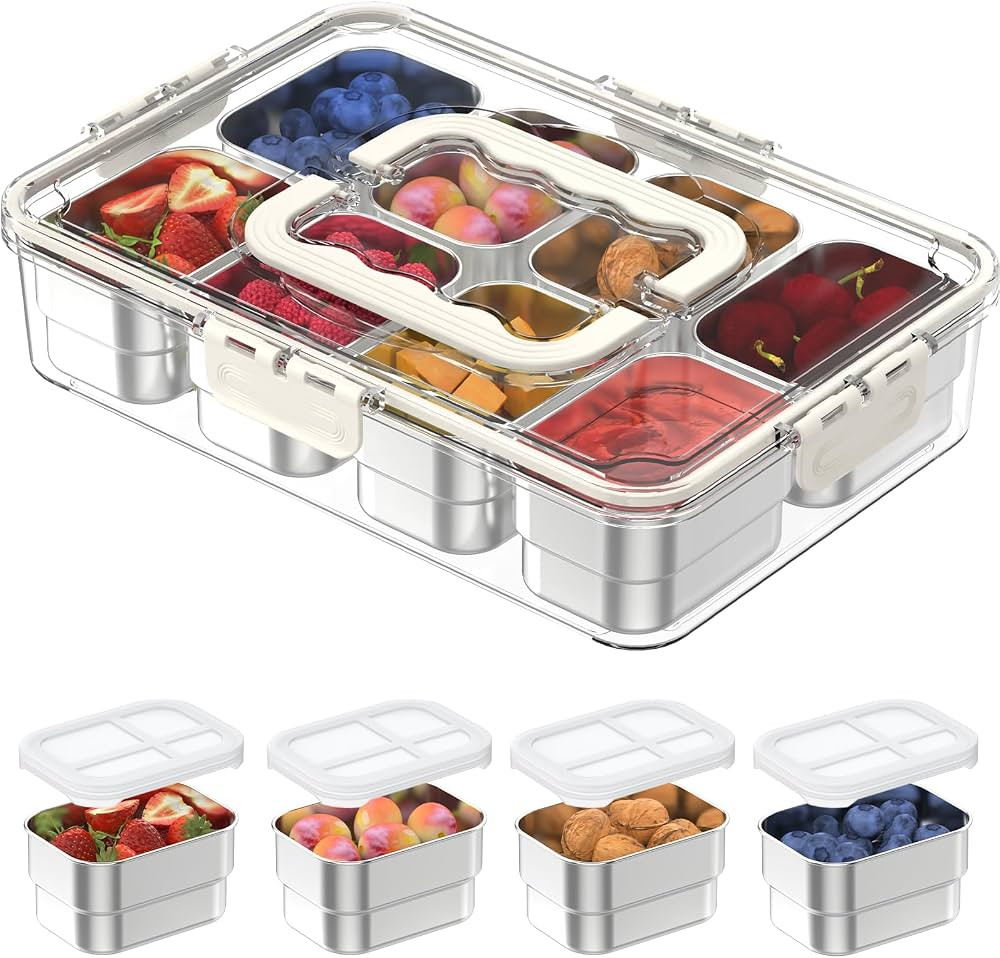 Snackle Box Container,8 Compartment Stainless Steel Food Storage with Silicone Lid & Handle,Clear... | Amazon (CA)