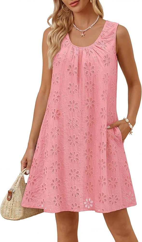 MEROKEETY Women's Summer Eyelet Hollow Out Sundress 2026 Sleeveless Swing A Line Boho Beach Vacat... | Amazon (US)