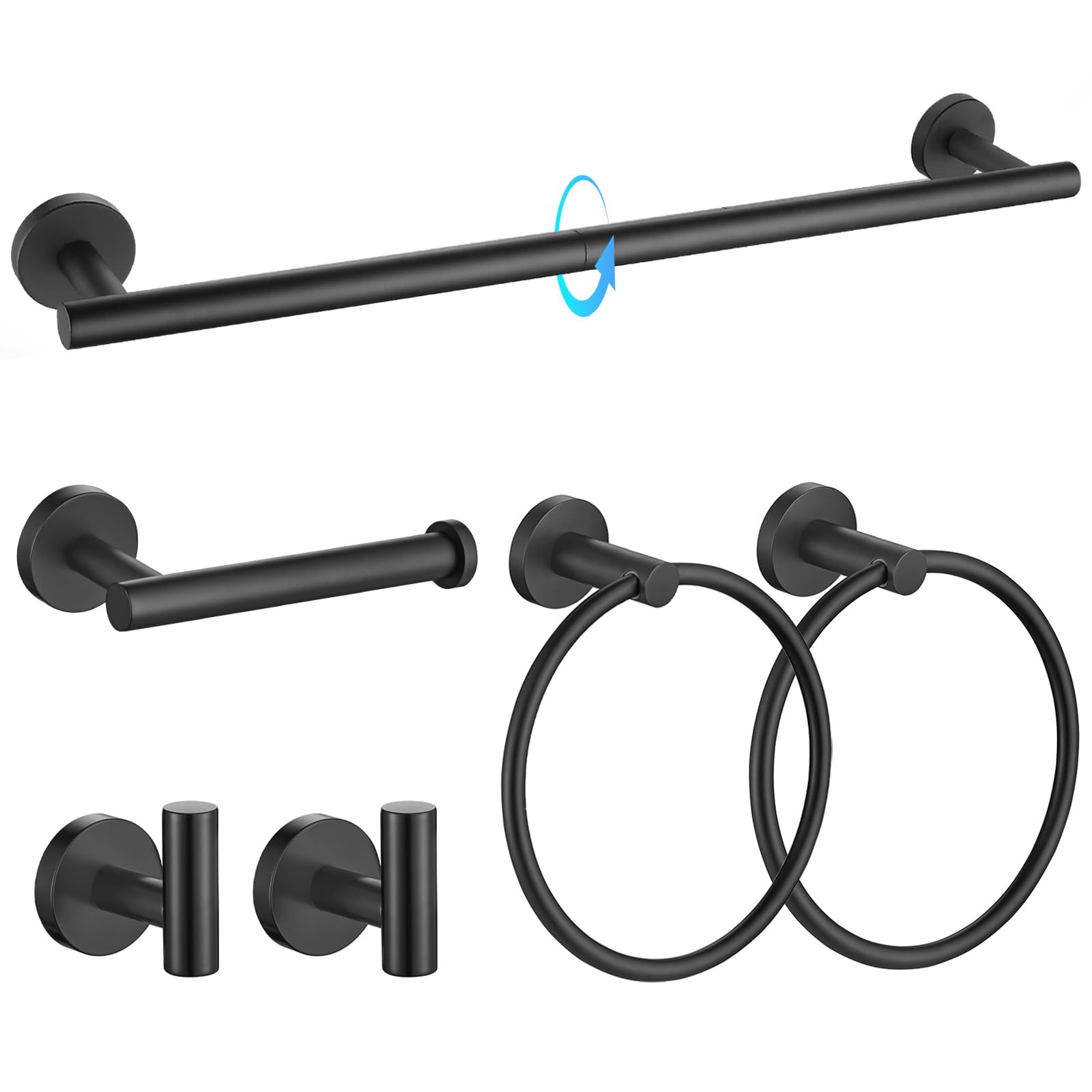TQKAG Matte Black Bathroom Hardware Set 6-Piece Bathroom Accessory Set 23.6 Inch Round Stainless ... | Amazon (US)