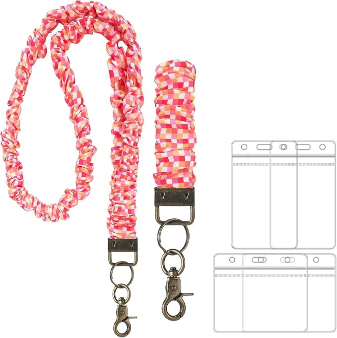 2 Set Scrunchie Lanyards with 4 Card Holders for ID Badges and Keys Cute Stretchy Scrunchie Neck ... | Amazon (US)