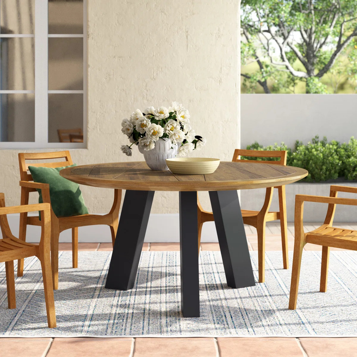 Lerna Indoor/Outdoor Round Teak Dining Table | Wayfair North America