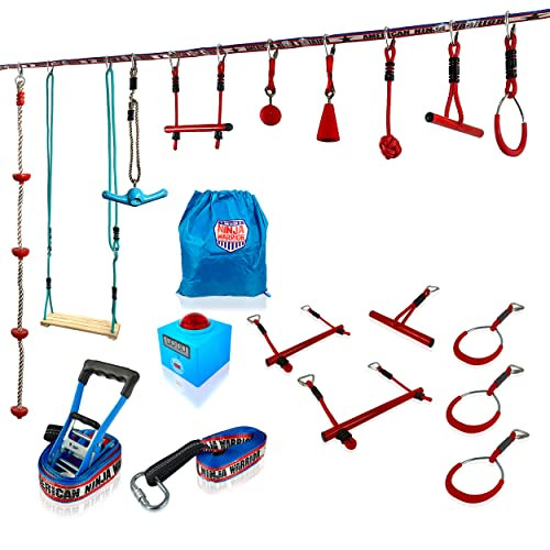 American Ninja Warrior 40' Extreme Ninjaline Kit w/ 15ft Extension Line - Includes 15 Attachments Obstacle Course Set - Build Your Very Own Backyard Course - Rated Ages 5+ | Amazon (US)