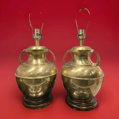 Pair Of Vintage Brass Ginger Jar/Urn Lamps w/ Wood Bases | eBay US