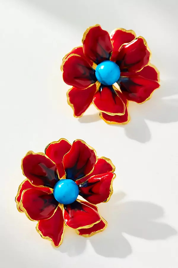 Small Handpainted Jewel Box Flower Earrings | Anthropologie (US)