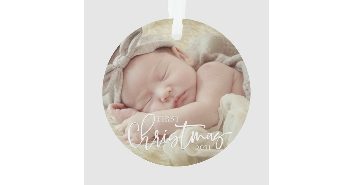 First Christmas Simple Script Custom Baby Photo Ornament | Zazzle | Zazzle