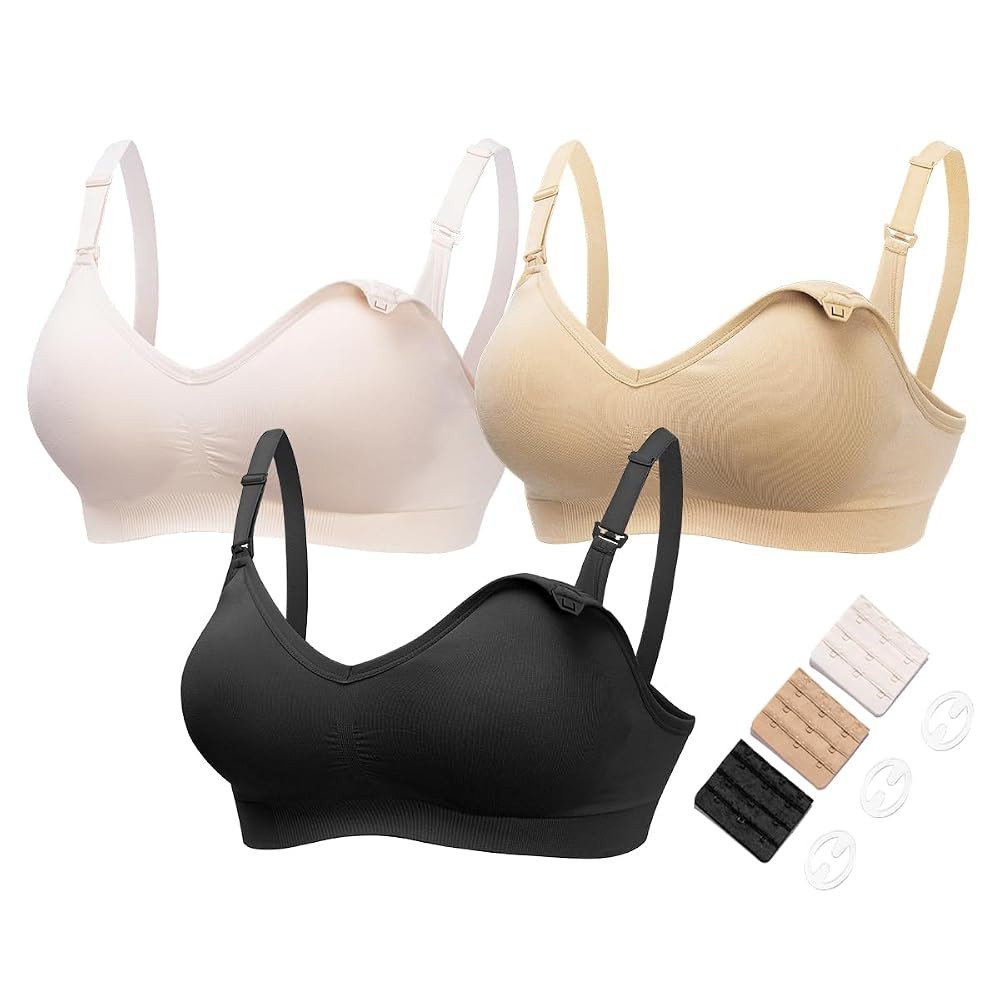 HOFISH Maternity Nursing Bras for Breastfeeding, 3 Pack Pregnancy Deep V Neck Wireless Bra with E... | Amazon (US)