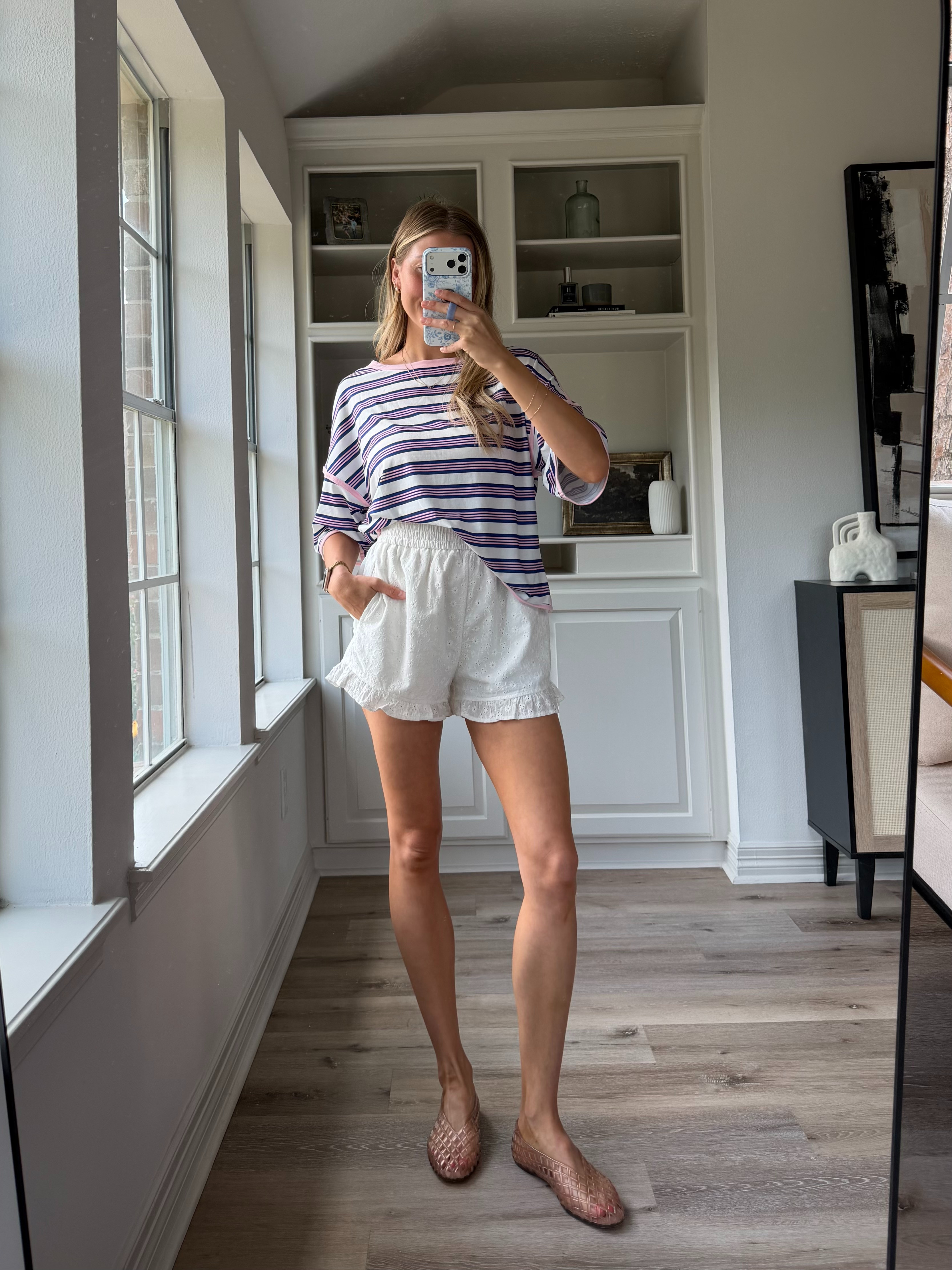 So comfy and cute for summer! Wearing smalls in the ruffle shorts and tee  

 #LTKootd