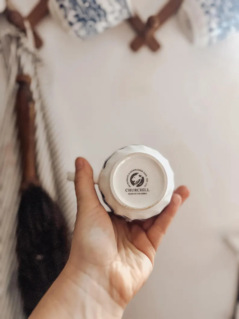 Vintage Churchill Blue White Cottage Scene Mugs Set of Six Ribbed Texture | Etsy (US)