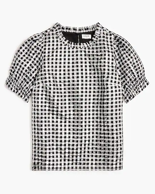 Shiny gingham puff-sleeve top | J.Crew Factory