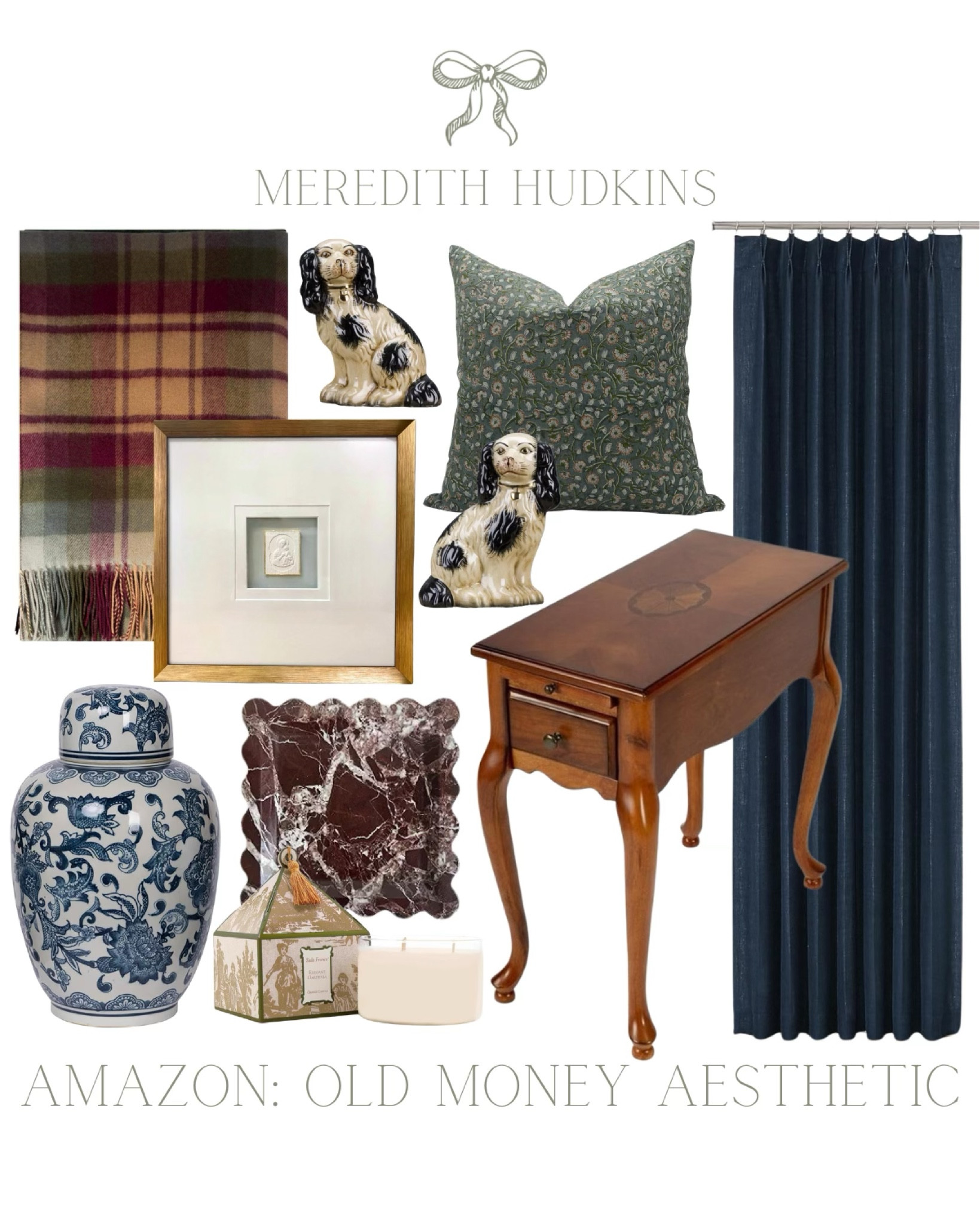 Meredith Hudkins preppy style classic home decor, grandmillennial home decor, velvet curtains, old money, aesthetic, blue curtains, plaid, throw blanket, intaglio, art, framed our side table, accent table, pillow, pillow, blue, and white home chinois 

#LTKHome #LTKFindsUnder50 #LTKSaleAlert