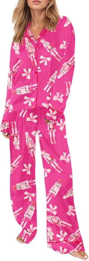 Cute Silky Pajama Set for Women Y2k 2 Piece Satin Preppy Pjs Long Sleeve Button down Pajama Shirt... | Amazon (US)