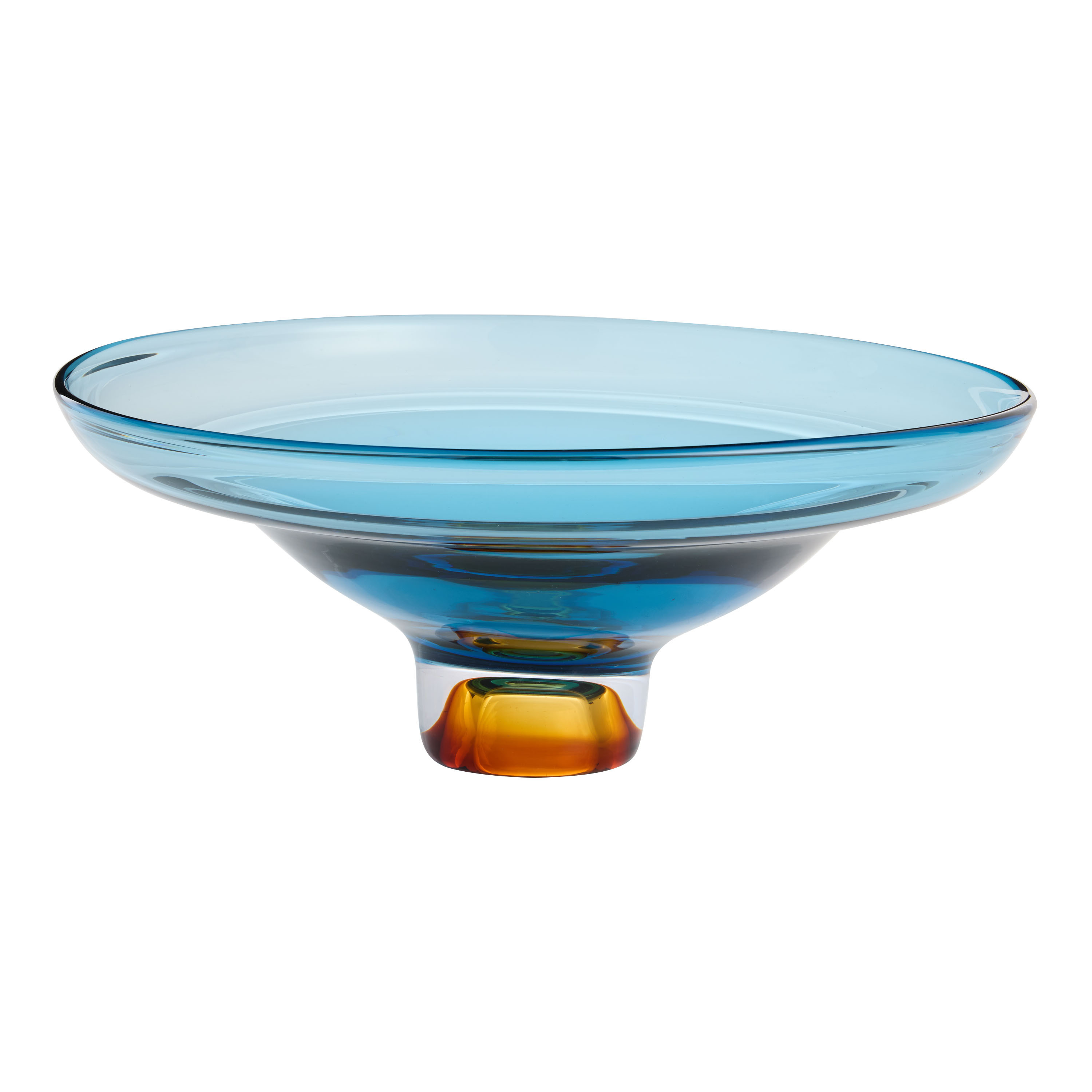 CRAFT Large Turquoise Art Glass Pedestal Bowl | World Market
