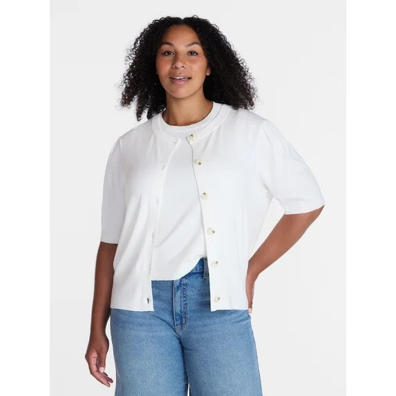Time and Tru Woman's Crew Cardigan with Short Sleeves, Sizes XS-XXXL | Walmart (US)