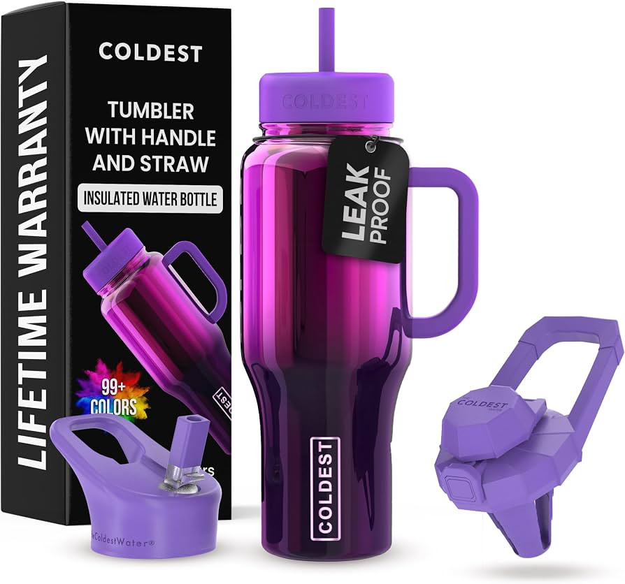 Coldest Tumbler with Handle and Straw - 100% Spill Proof Tumbler with Straw (3 Lids) - Stainless ... | Amazon (US)