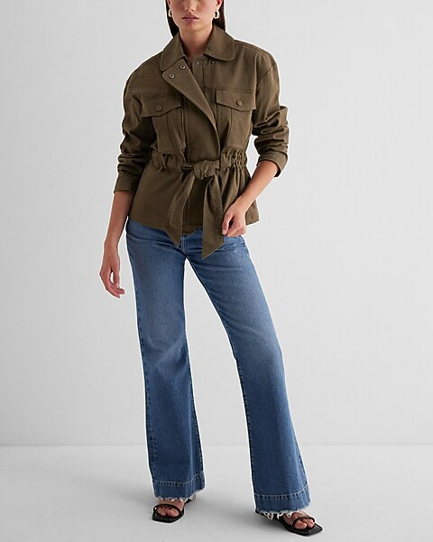 Twill Oversized Belted Utility Jacket | Express