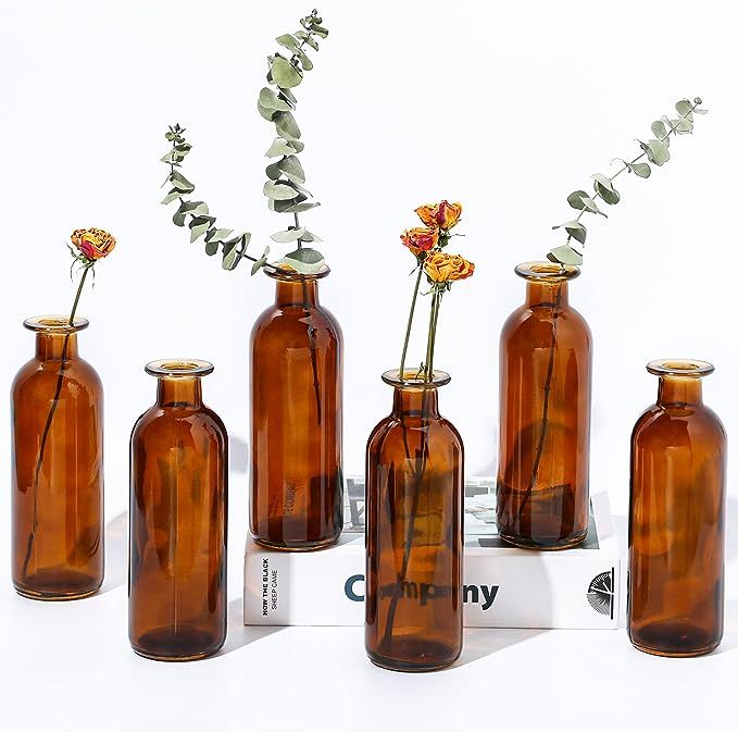 Amber Glass Vase Bud Vases Apothecary Jars Decor Antique Tall Class Flower Vase for Centerpiece B... | Amazon (US)