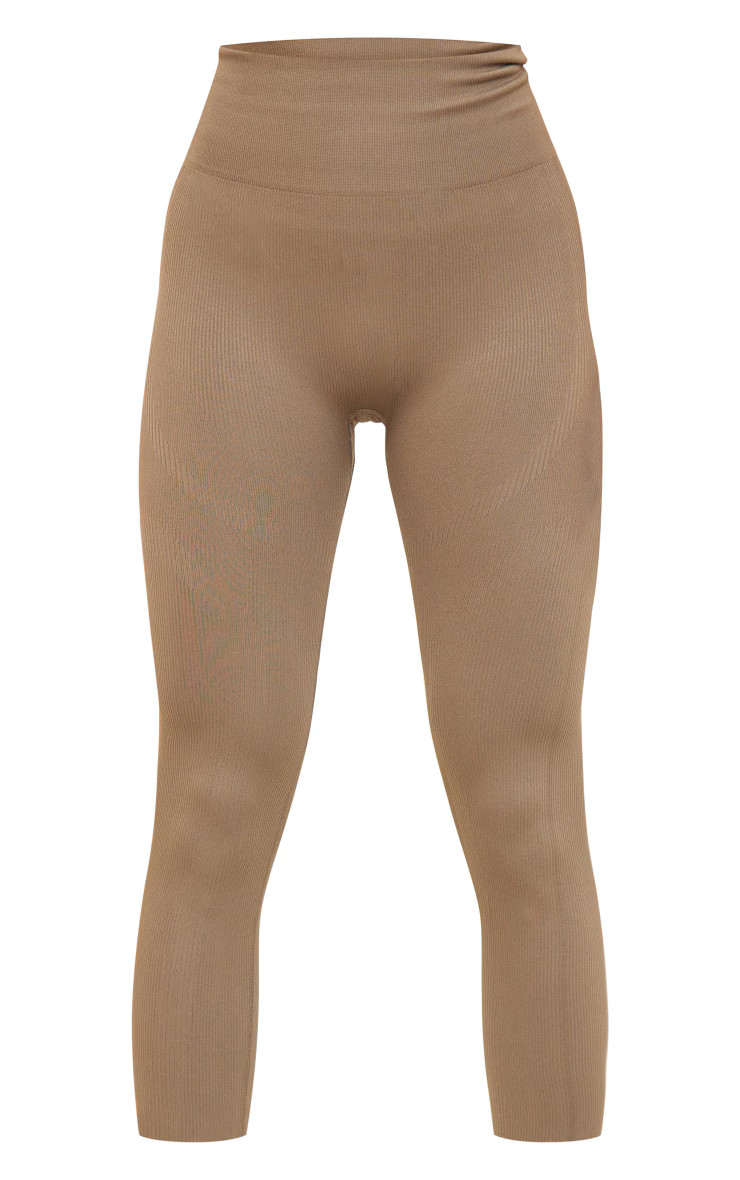 Brown Seamless Rubber Badge Detail Leggings | PrettyLittleThing US