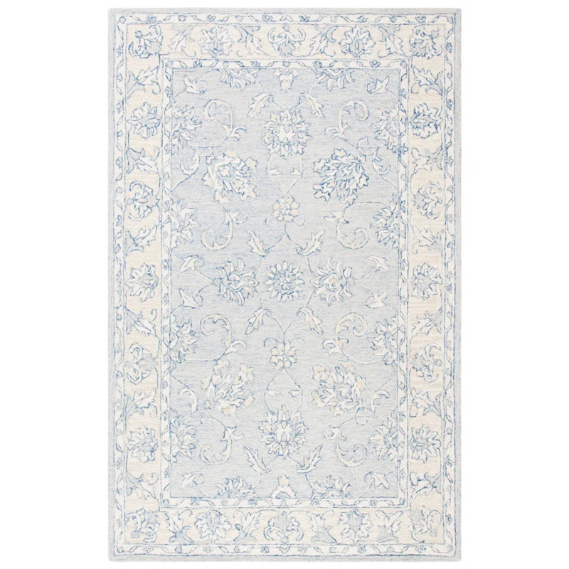 Schmier Oriental Handmade Tufted Wool Area Rug in Gray/Navy | Wayfair North America