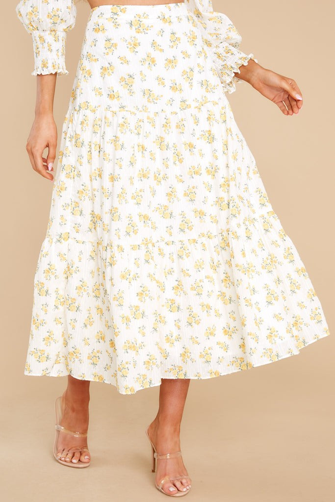 Love Somebody White And Yellow Floral Print Skirt | Red Dress 