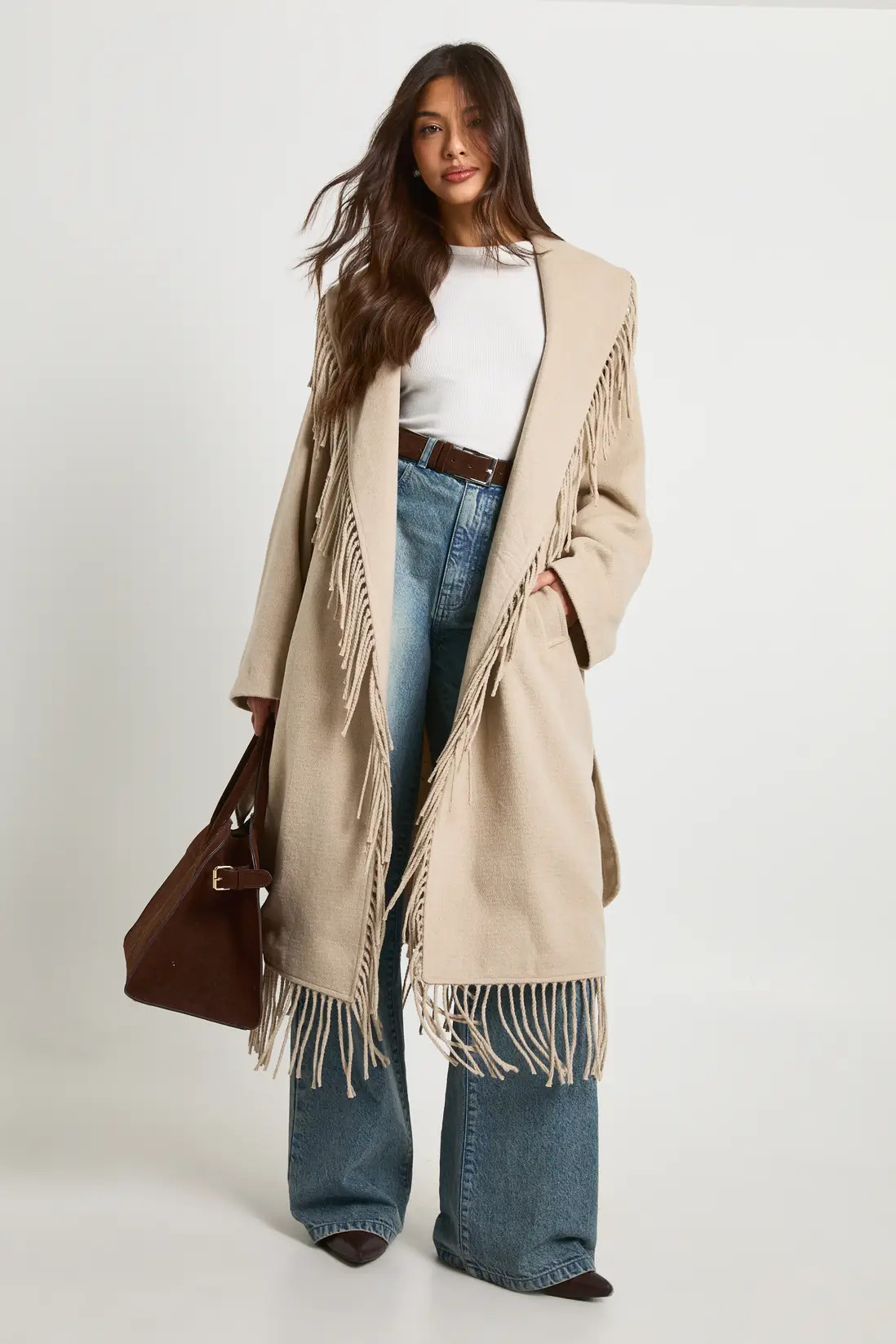 Fringe Detail Wool Look Coat | boohoo (US & Canada)