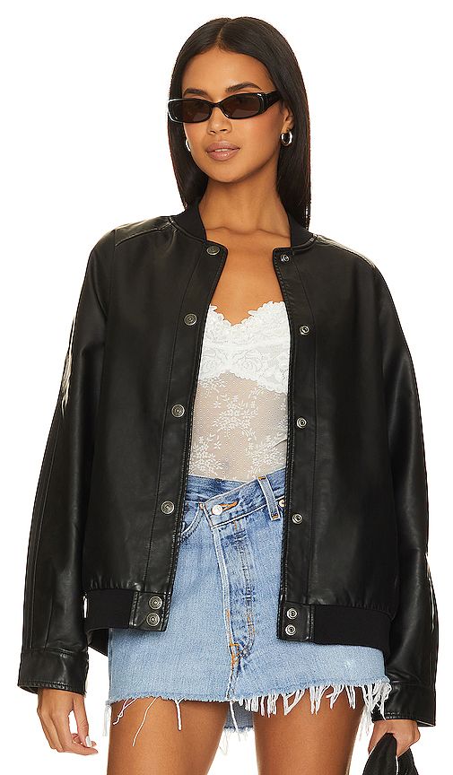 x We The Free Wild Rose Faux Leather Bomber in Black | Revolve Clothing (Global)