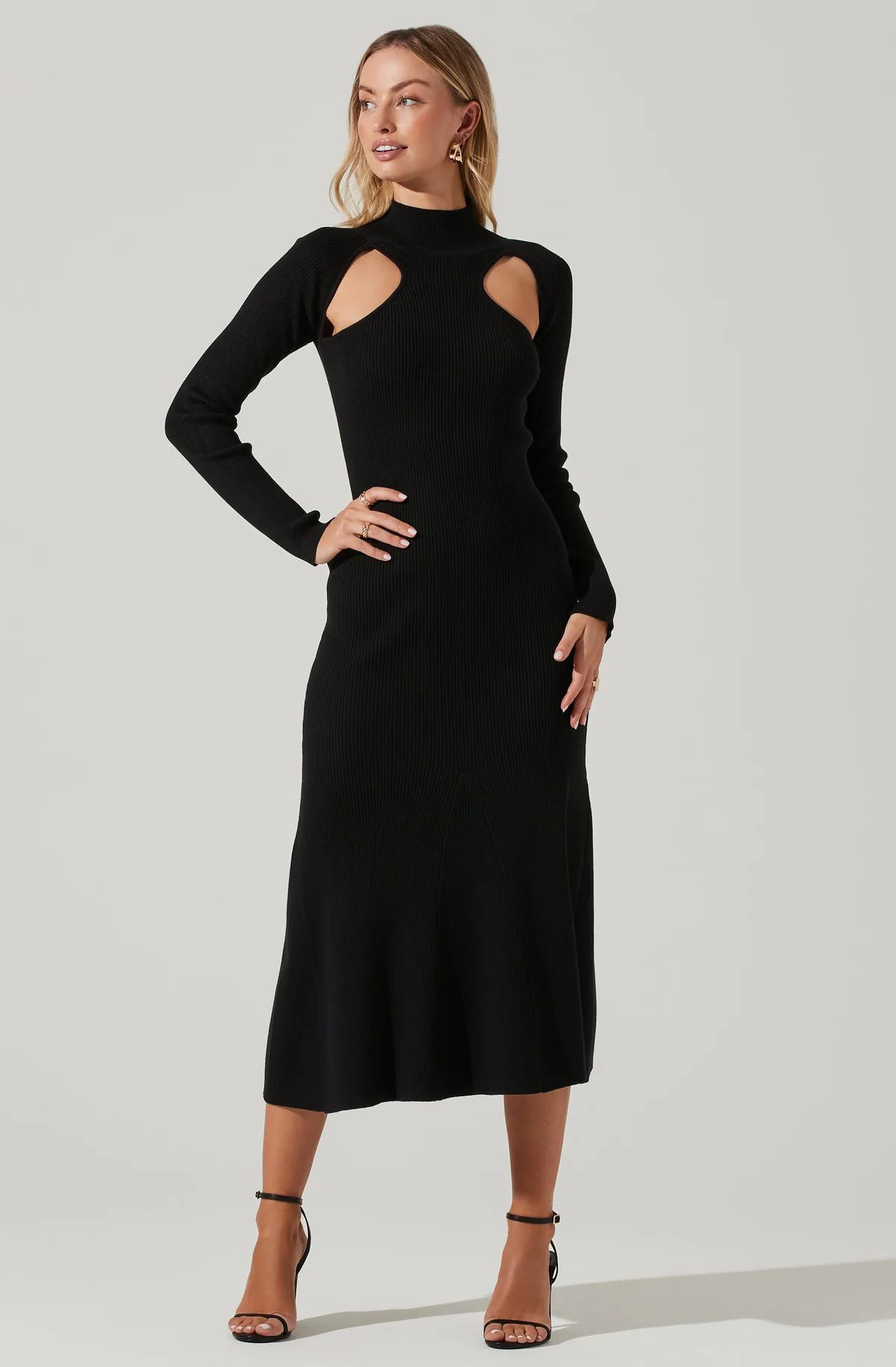 Front Cutout Long Sleeve Sweater Midi Dress | ASTR The Label (US)