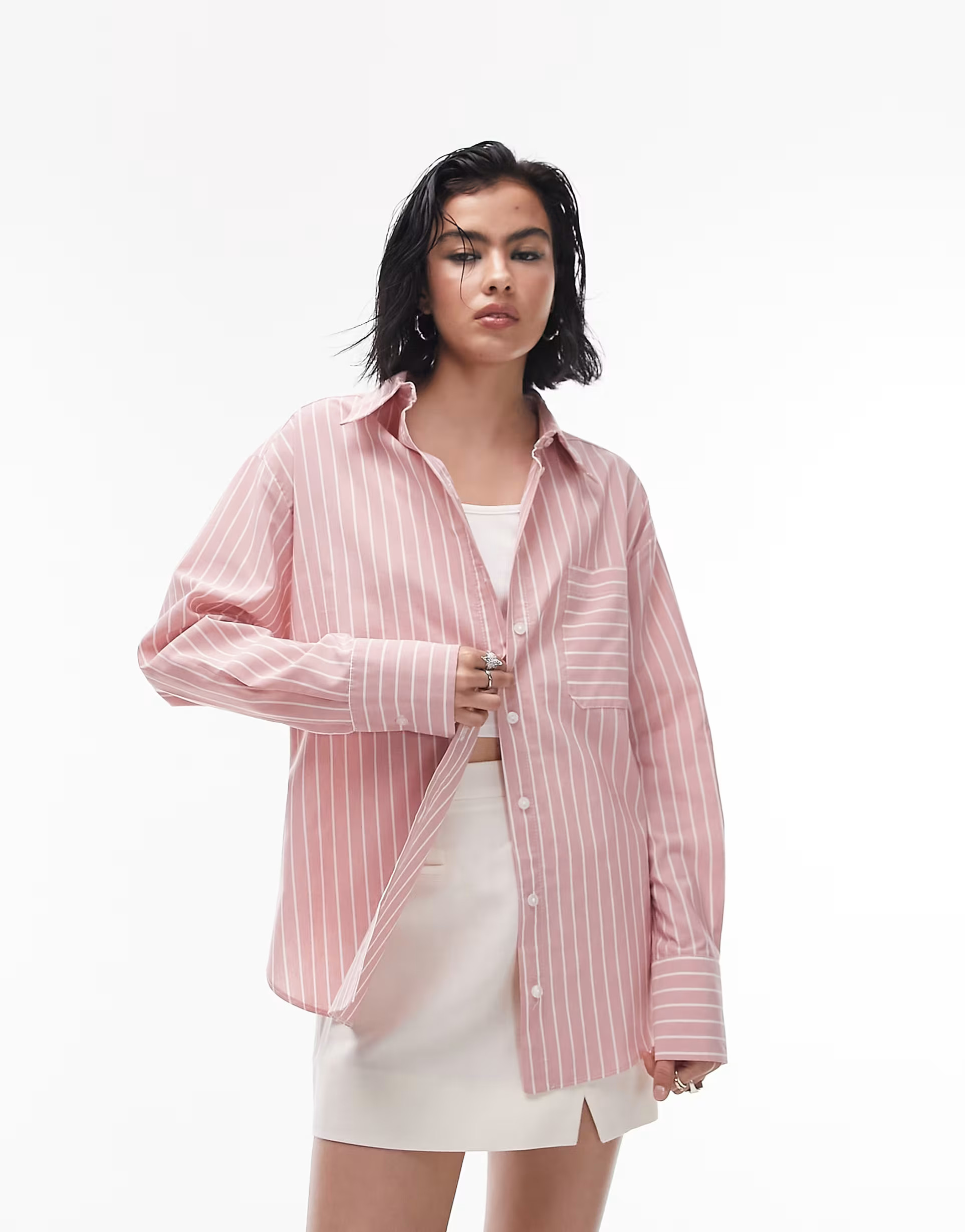 Topshop stripe tuck shirt in pink | ASOS (Global)