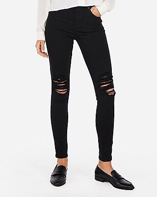 Express Womens Black High Waisted Ripped Knee Stretch Jean Leggings | Express